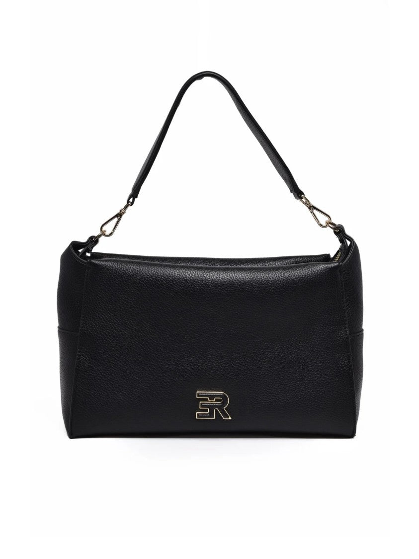 Ermanno Firenze Textured Black Polyurethane Victoria Shoulder Bag
