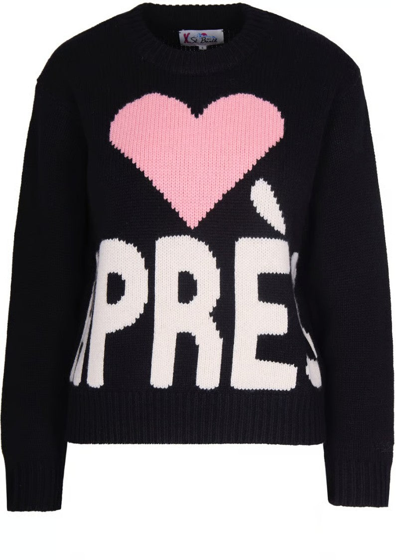 Mc2 Saint Barth Kyla Black Knit Sweater With Heart Design