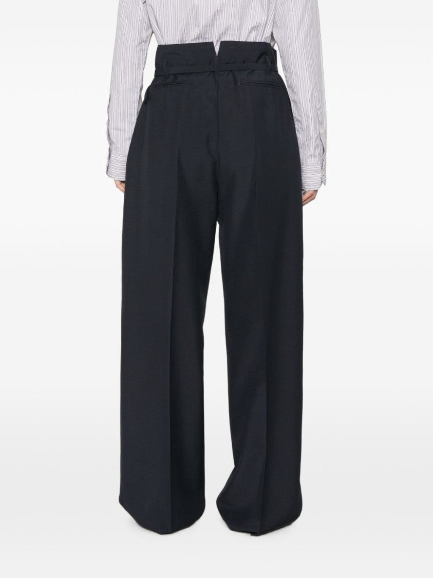 Prada Wide-Leg Tailored Front-Pleated Pants