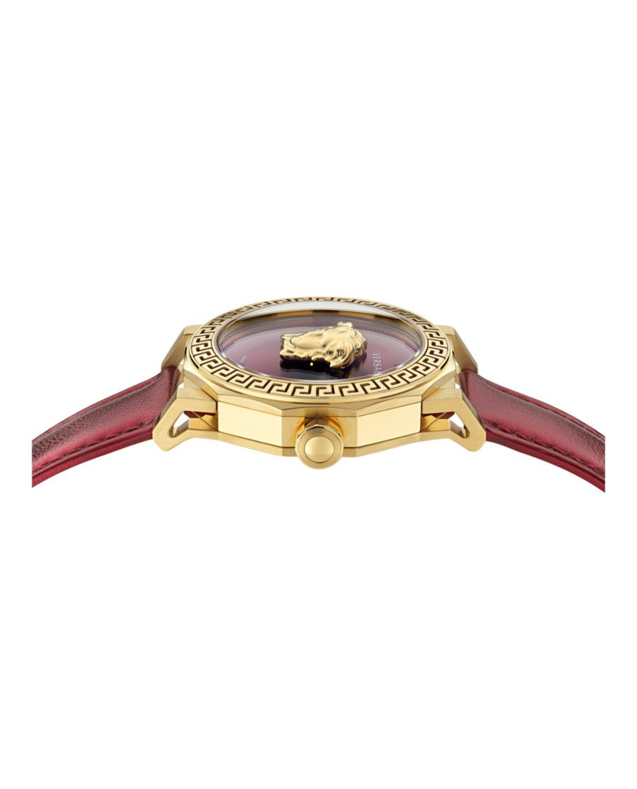 Versace Medusa Motif Yellow Gold Ip Watch With Red Guilloche Dial