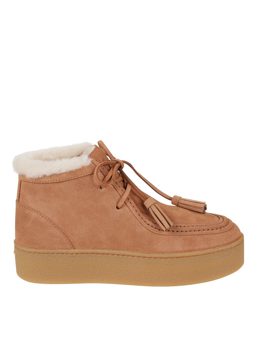 Hogan Mid-Top Brown Suede Sneakers With Shearling Collar