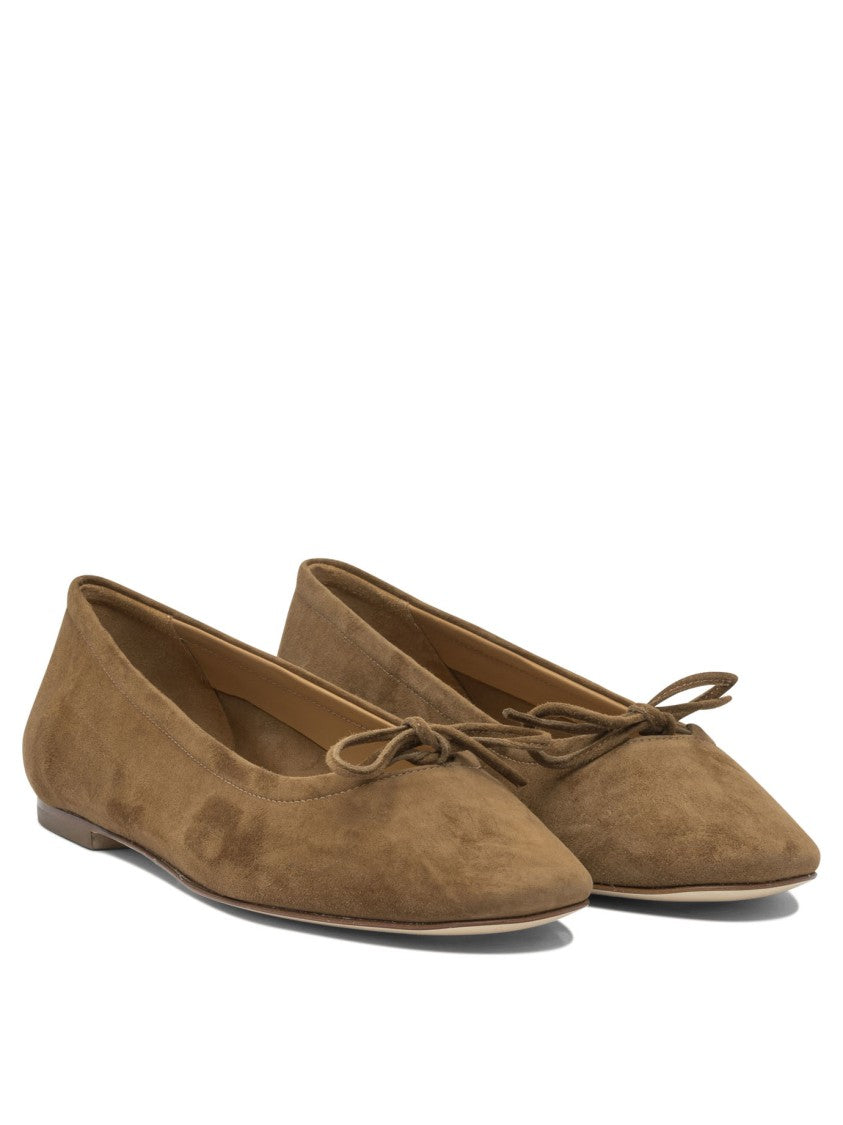 Aeydē Pointed Toe Suede Ballerinas With Bow Detail