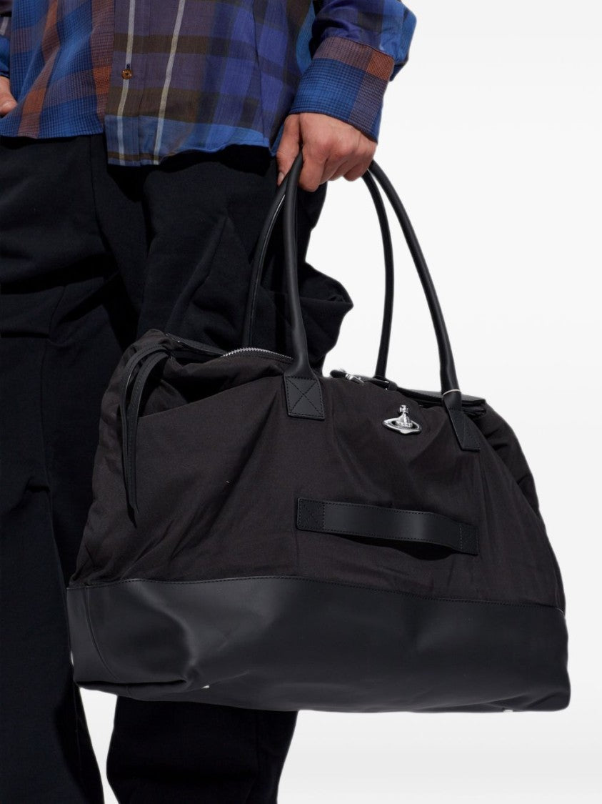 Vivienne Westwood Spacious Black Duffle Bag With Leather Base