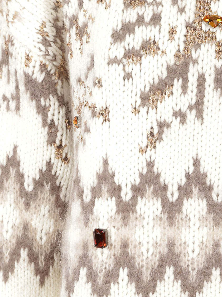 Fabiana Filippi High Neck Knit Sweater With Patterned Motif And Embellishments