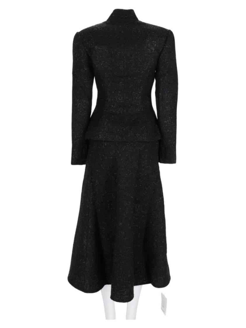 Self-Portrait Black Fitted Jacket A-Line Skirt Polyester Ensemble