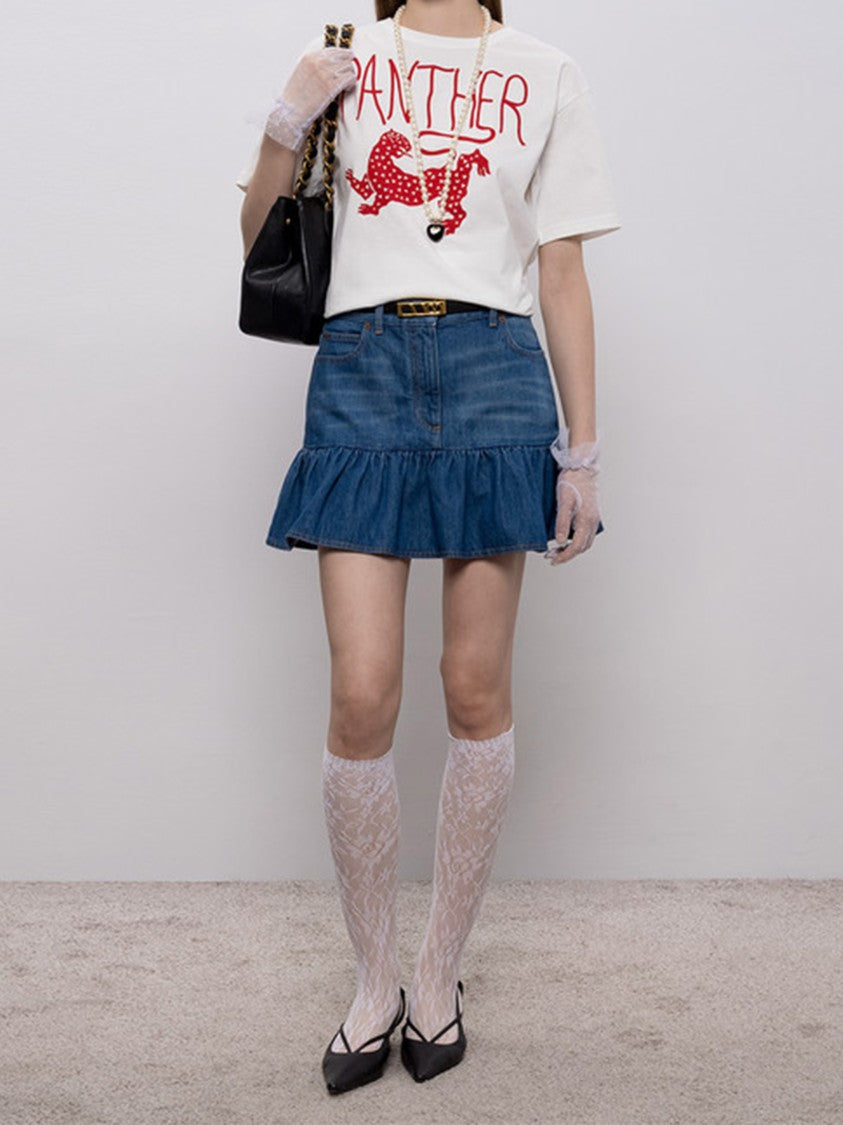 Valentino White Relaxed-Fit Panther Graphic T-Shirt