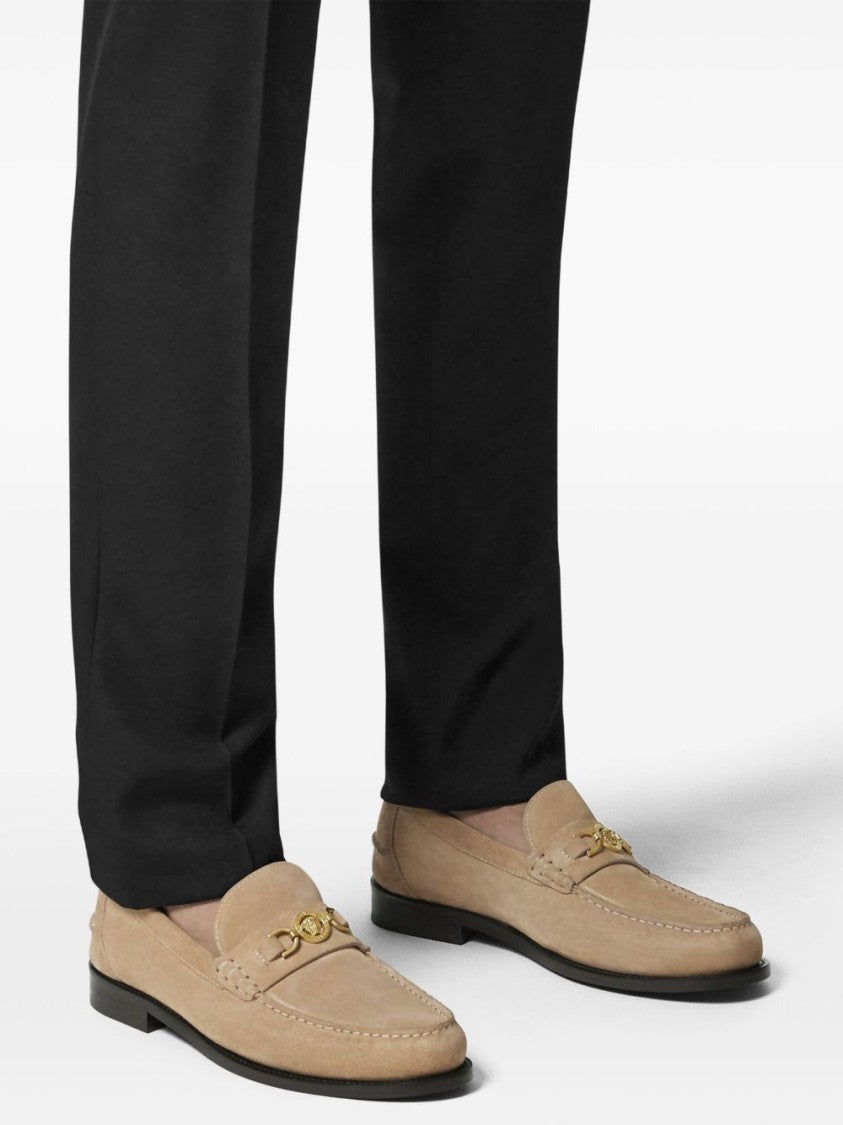 Versace Sand Brown Calf Suede Flat Shoes