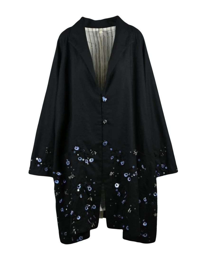 Yavi Yavi Wool Overcoat With Sequin Embellishments And Contrasting Lining