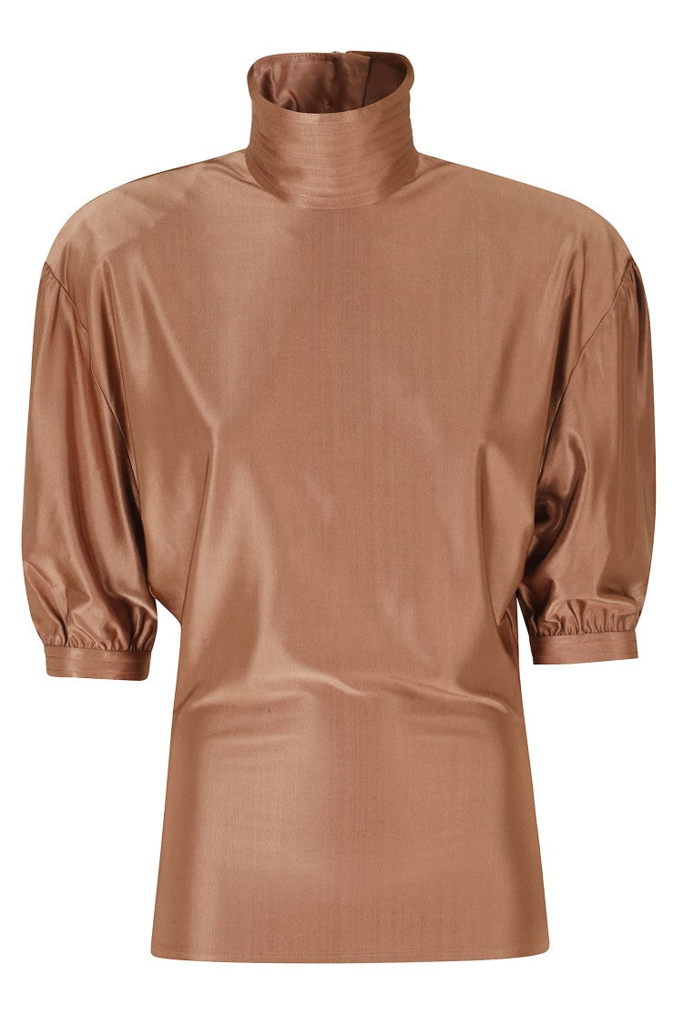 Rabanne Caramel Asymmetrical Blouson Viscose-Blend Top