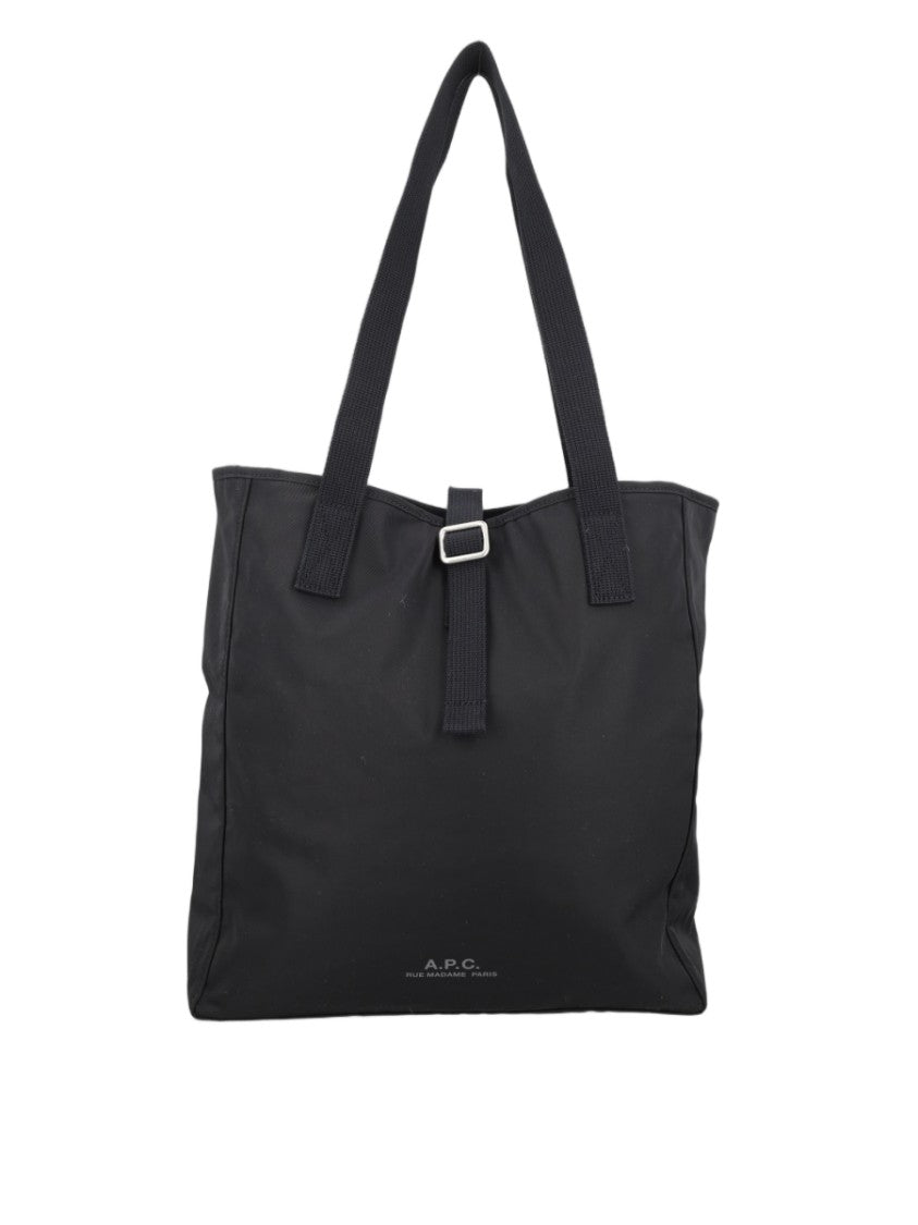 A.P.C. Minimalist Black Polyester Tote Bag With Buckle Closure