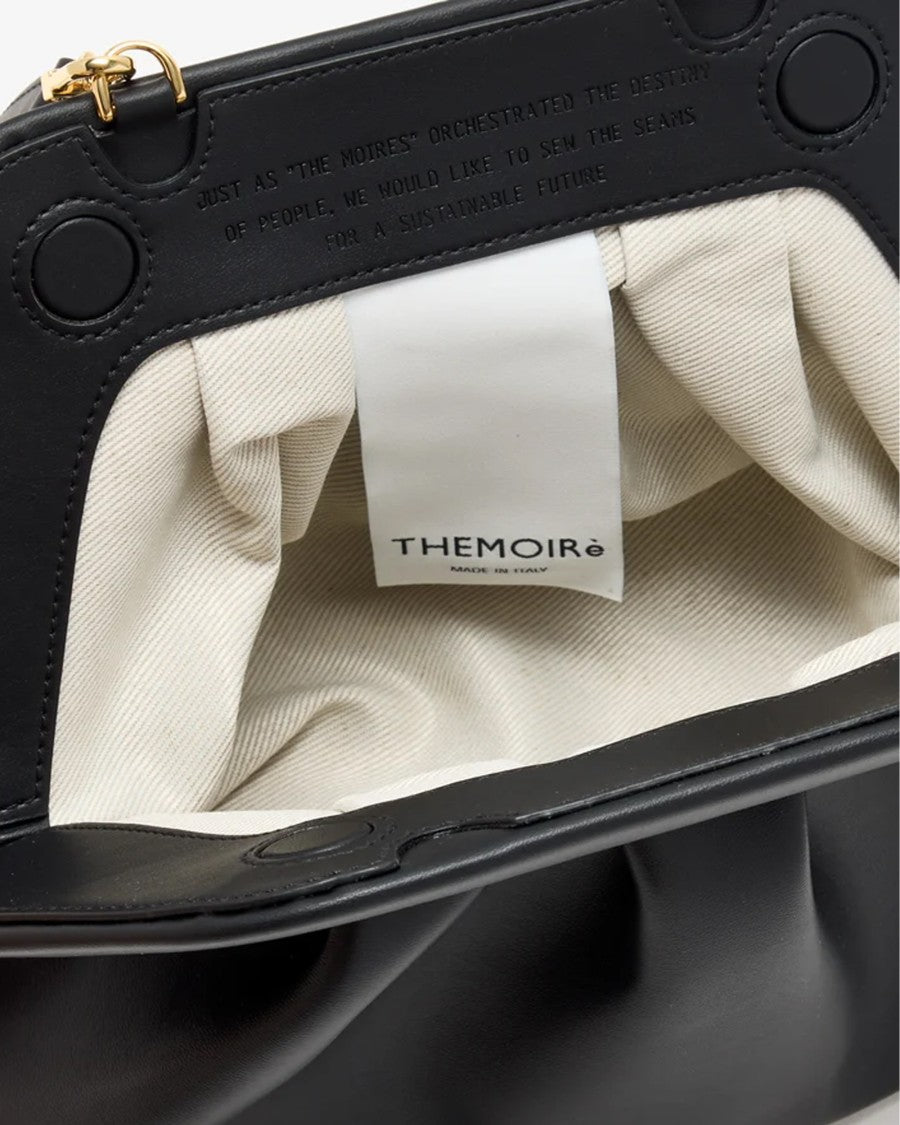 Themoirè Jet Black Bios Medium Pleated Vegan Leather Top-Handle Bag
