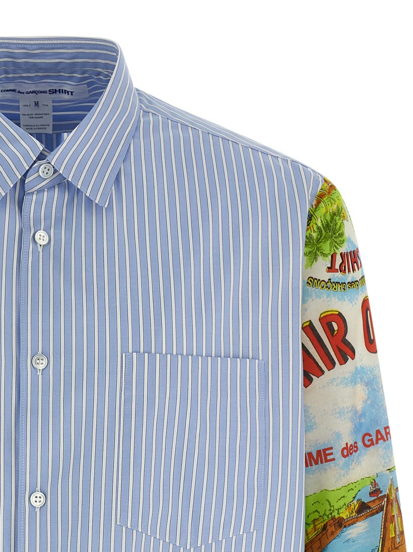 Comme Des Garçons Patterned Sleeve Cotton Poplin Shirt With Asymmetrical Hem