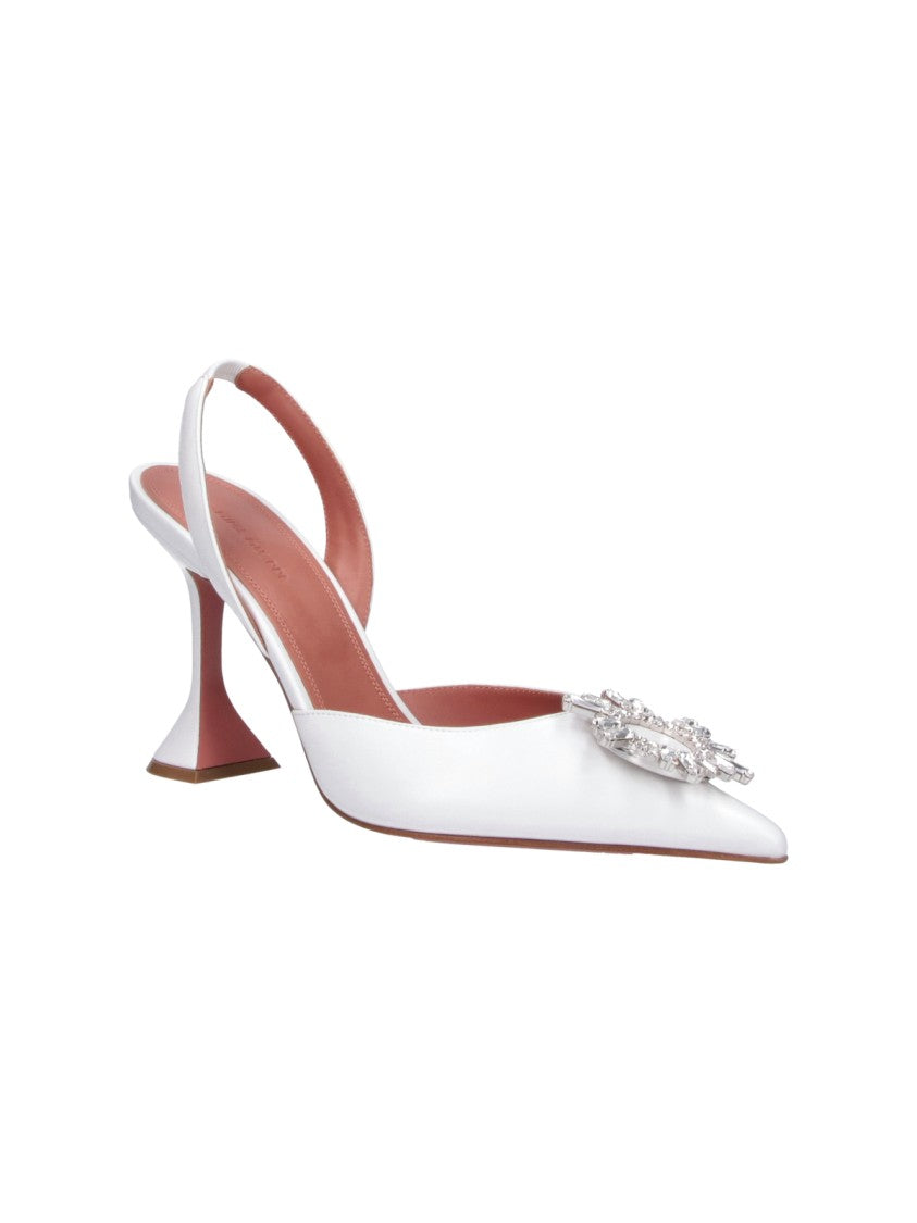 Amina Muaddi White Begum Crystal Slingback Pumps