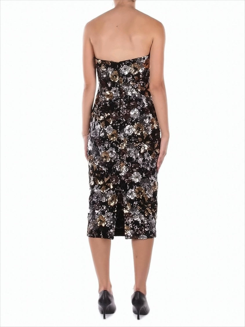 Max Mara Strapless Midi Dress With Rhinestone Floral Embellishments