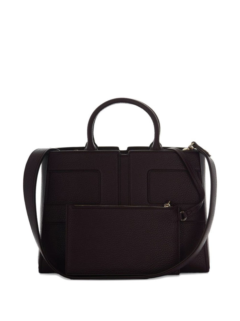 Elisabetta Franchi Structured Bordeaux Handbag With Geometric Stitching Details