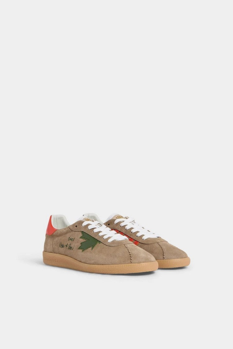 Dsquared2 Beige Rebels Calfskin-Polyamide Maple Leaf Sneakers