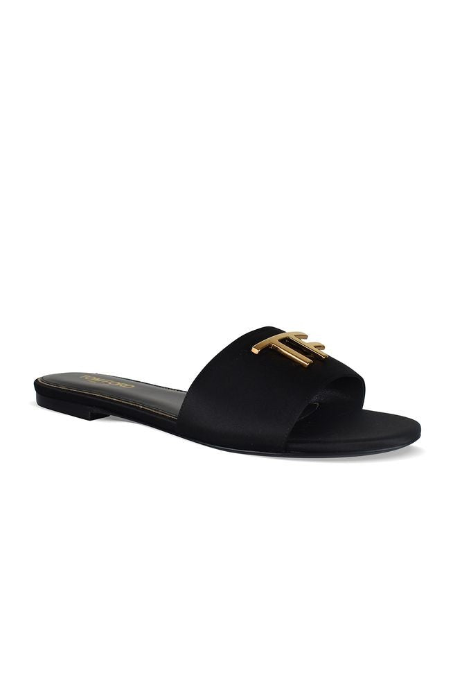 Tom Ford Black Leather Sandals With Embossed Gold Logo