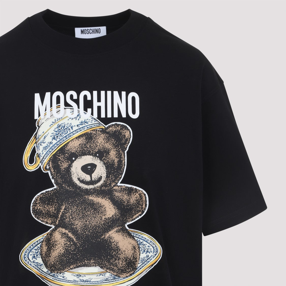 Moschino Black Cotton T-Shirt With Playful Bear Graphic