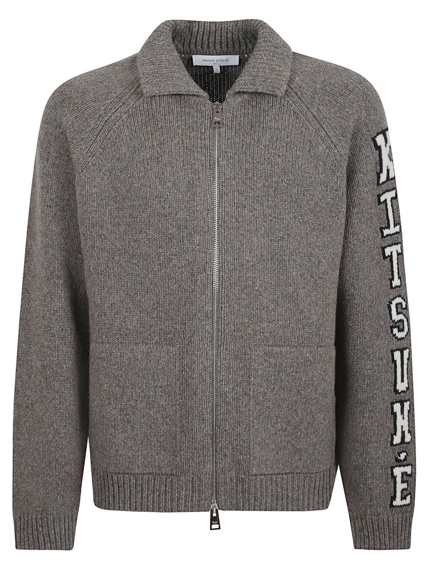 Maison Kitsuné Textured Grey Wool Blend Zip-Through Jacket