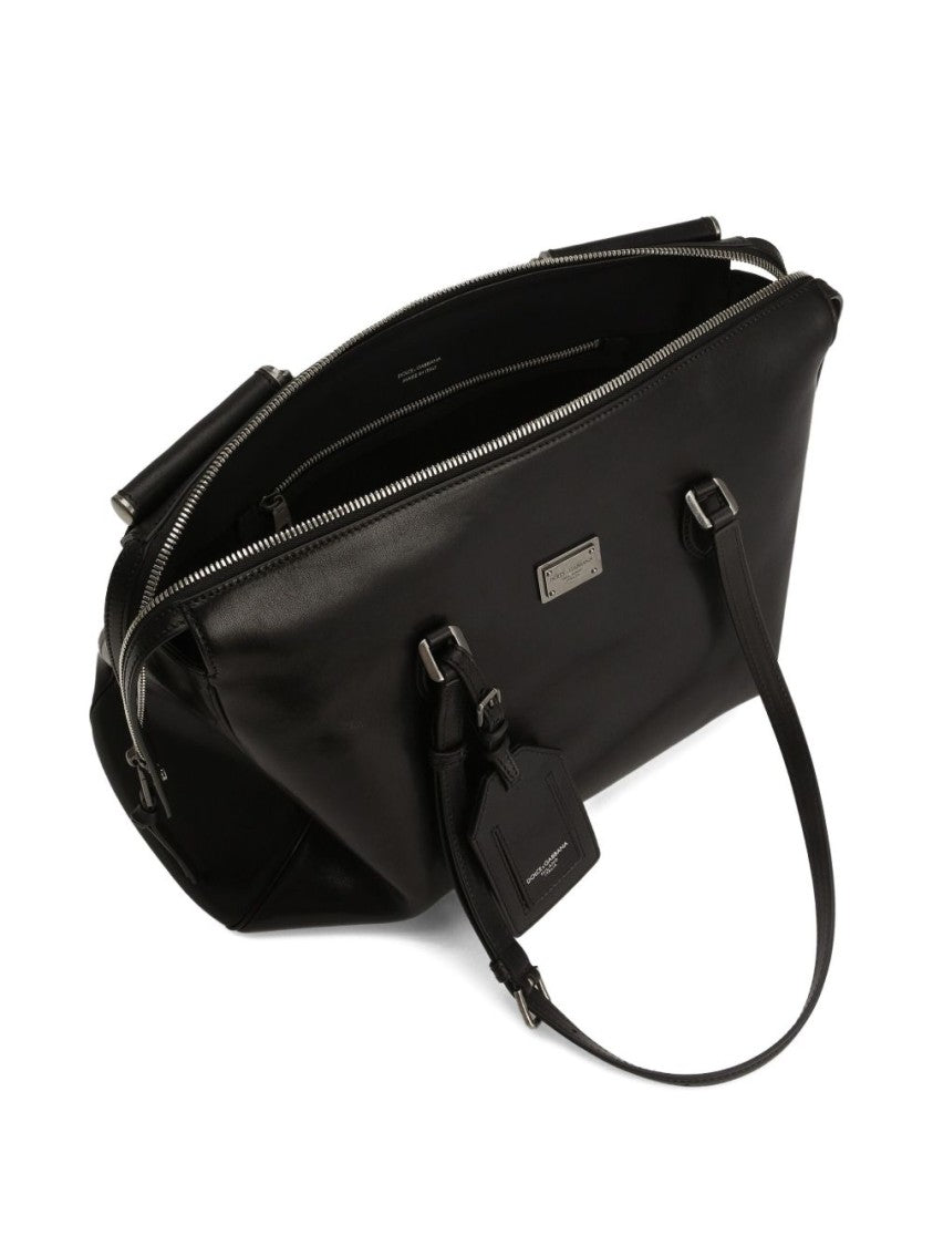 Dolce & Gabbana Black Smooth Leather Dual Handle Tote Bag