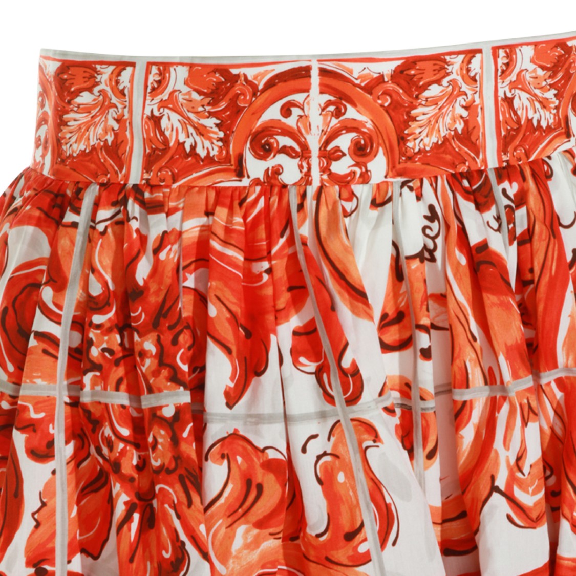 Dolce & Gabbana Orange Cotton Maiolica Pattern Mini Skirt