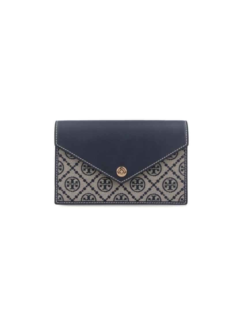 Tory Burch Beige T Monogram Jacquard Chain Wallet