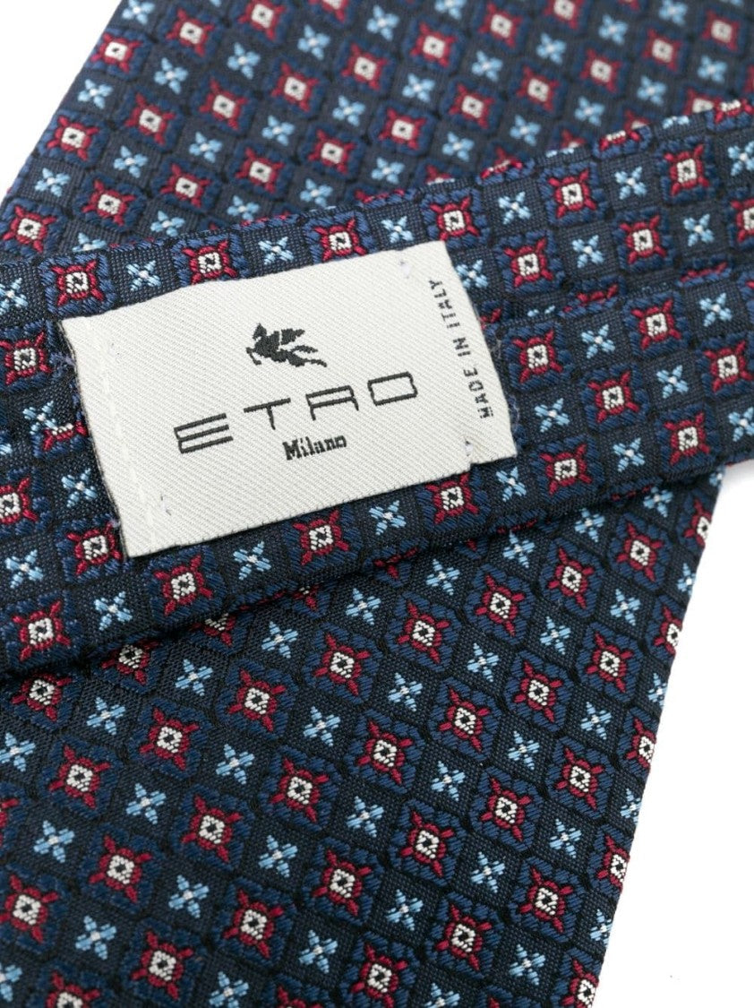 Etro Silk Tie With Intricate Deep Blue Pattern