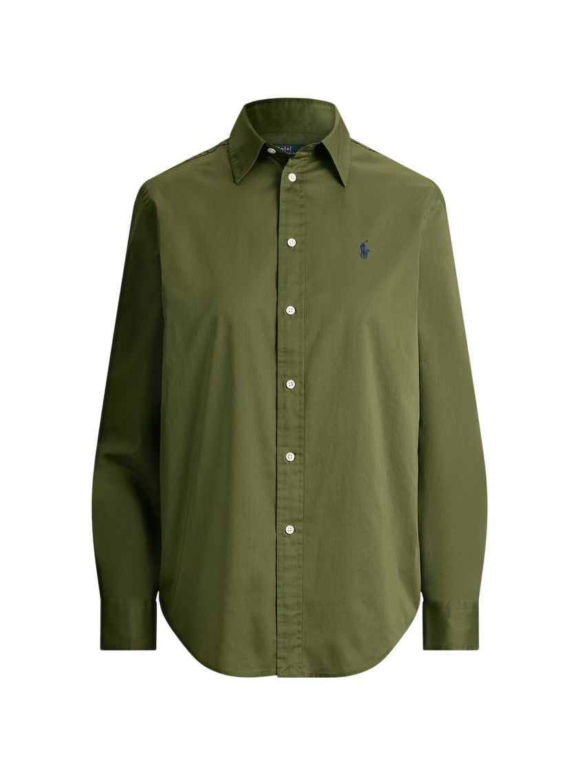 Polo Ralph Lauren Structured Collar Cotton Twill Shirt With Subtle Embroidery