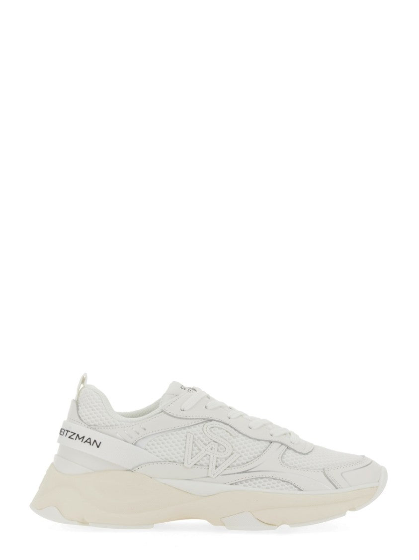 Stuart Weitzman Textured White Sneakers With Prominent Logo