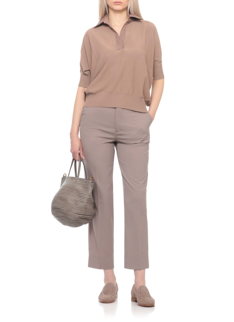 D. Exterior Brown V-Neck Viscose Polo Shirt