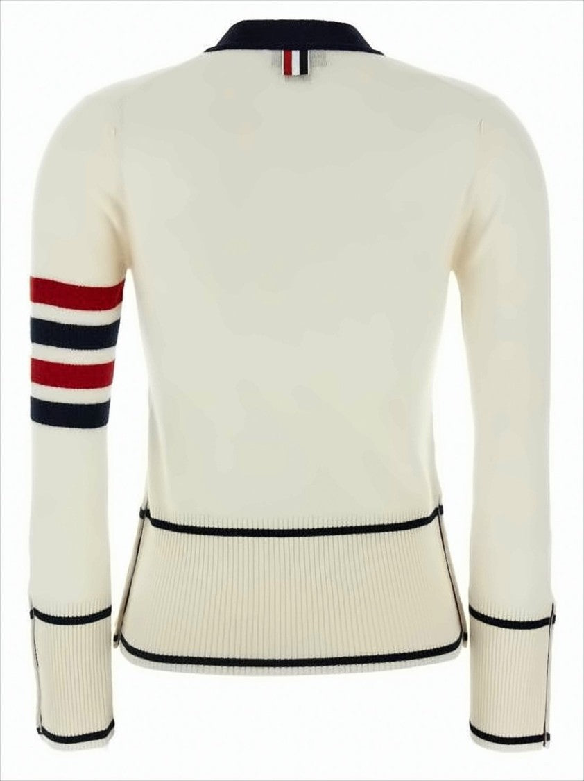 Thom Browne Fitted Cashmere Cardigan With Contrasting Trim And Sporty Stripes