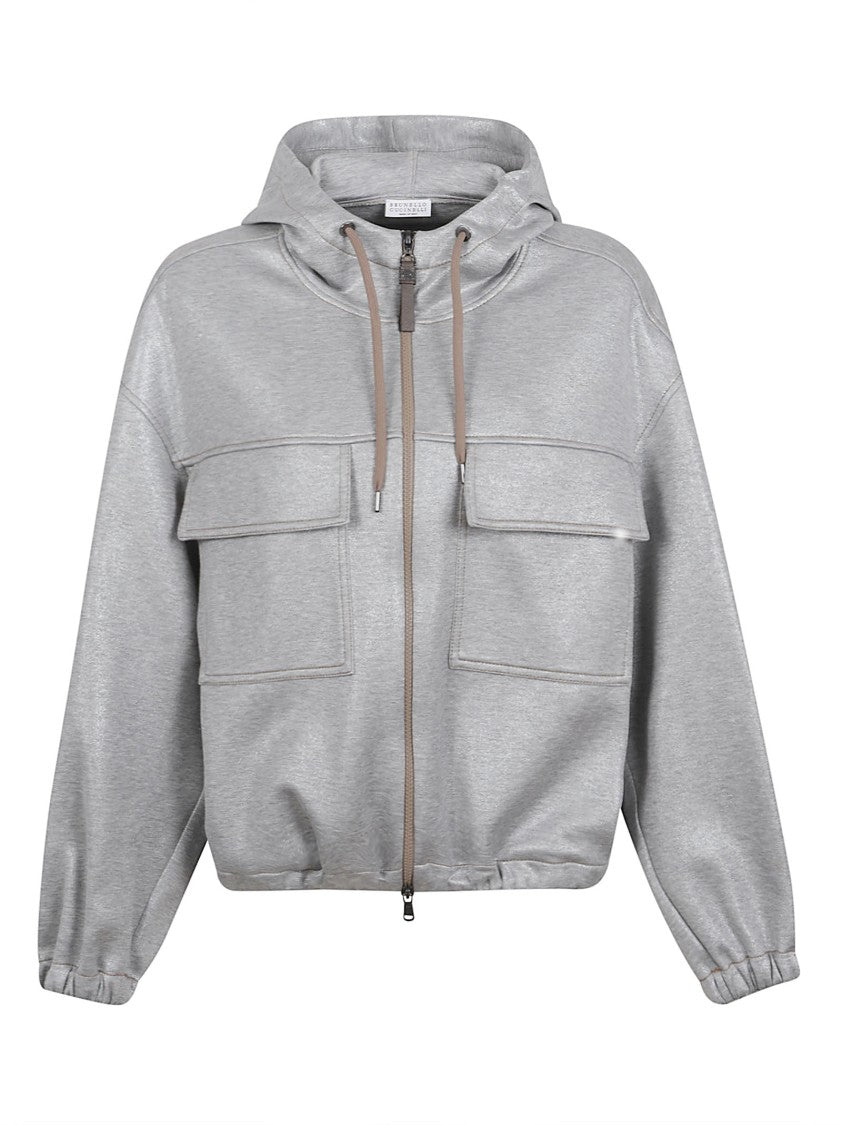 Brunello Cucinelli Mélange Cotton Bomber Sweater With Metallic Thread