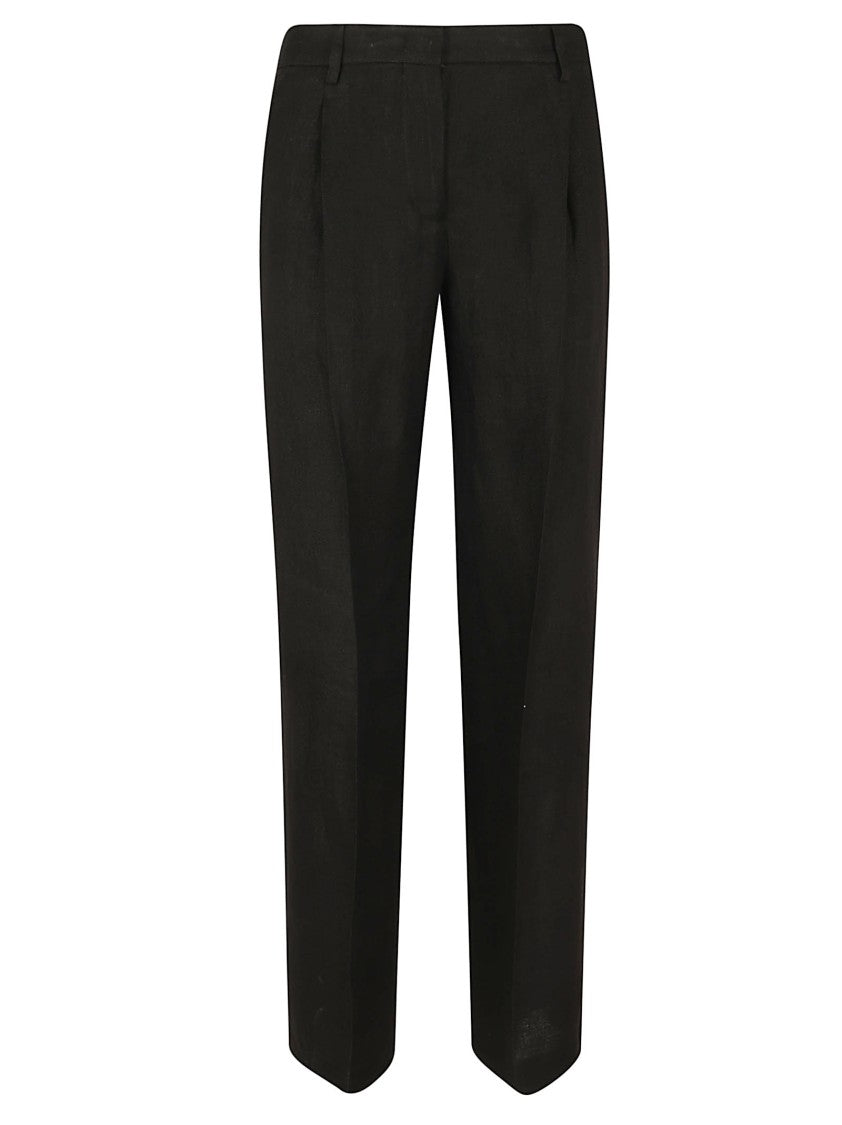 Lardini Straight Leg Tailored Linen Trousers With Zip Closure