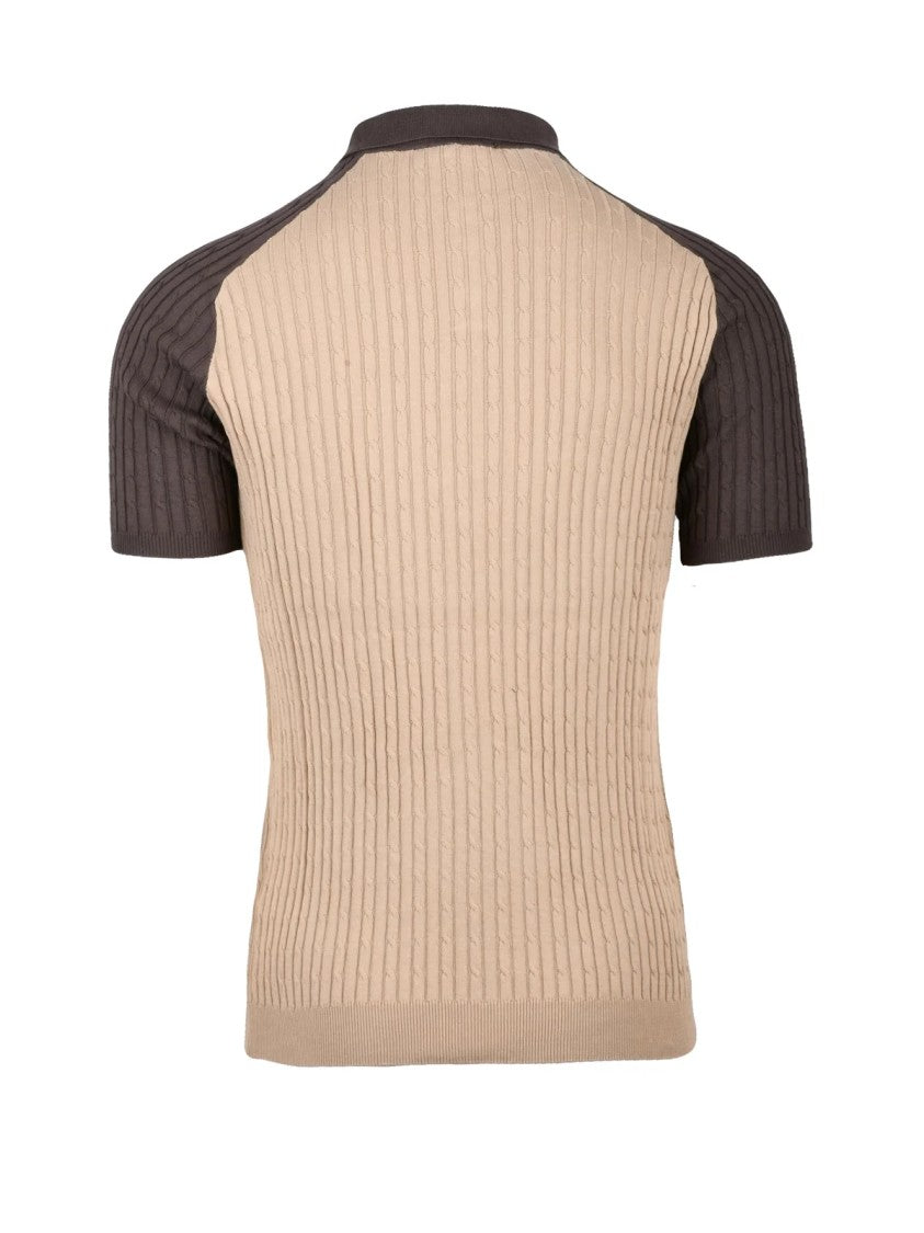 Wool & Co Brown Beige Contrasting Knit Polo Shirt