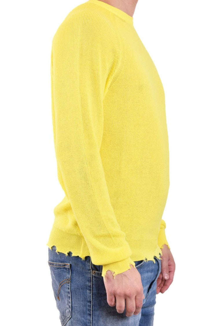 Laneus Ribbed Cotton Knit Sweater Distressed Finishing