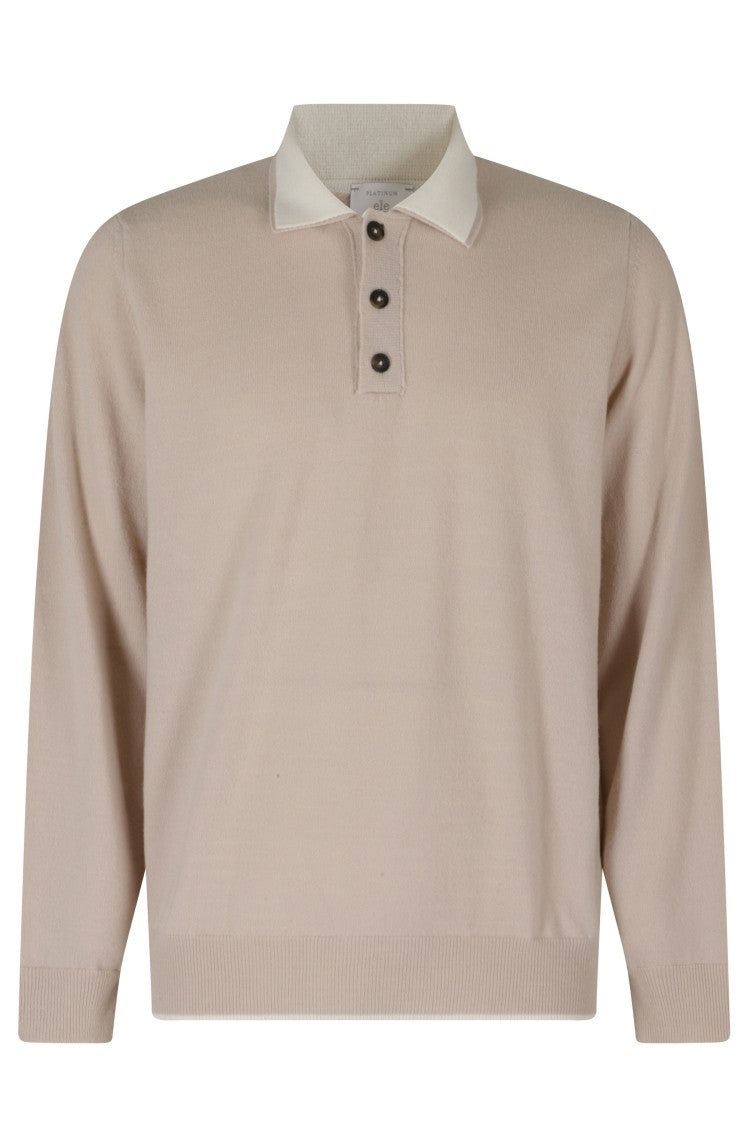 Eleventy Double-Collar Long-Sleeve Cashmere Polo Shirt