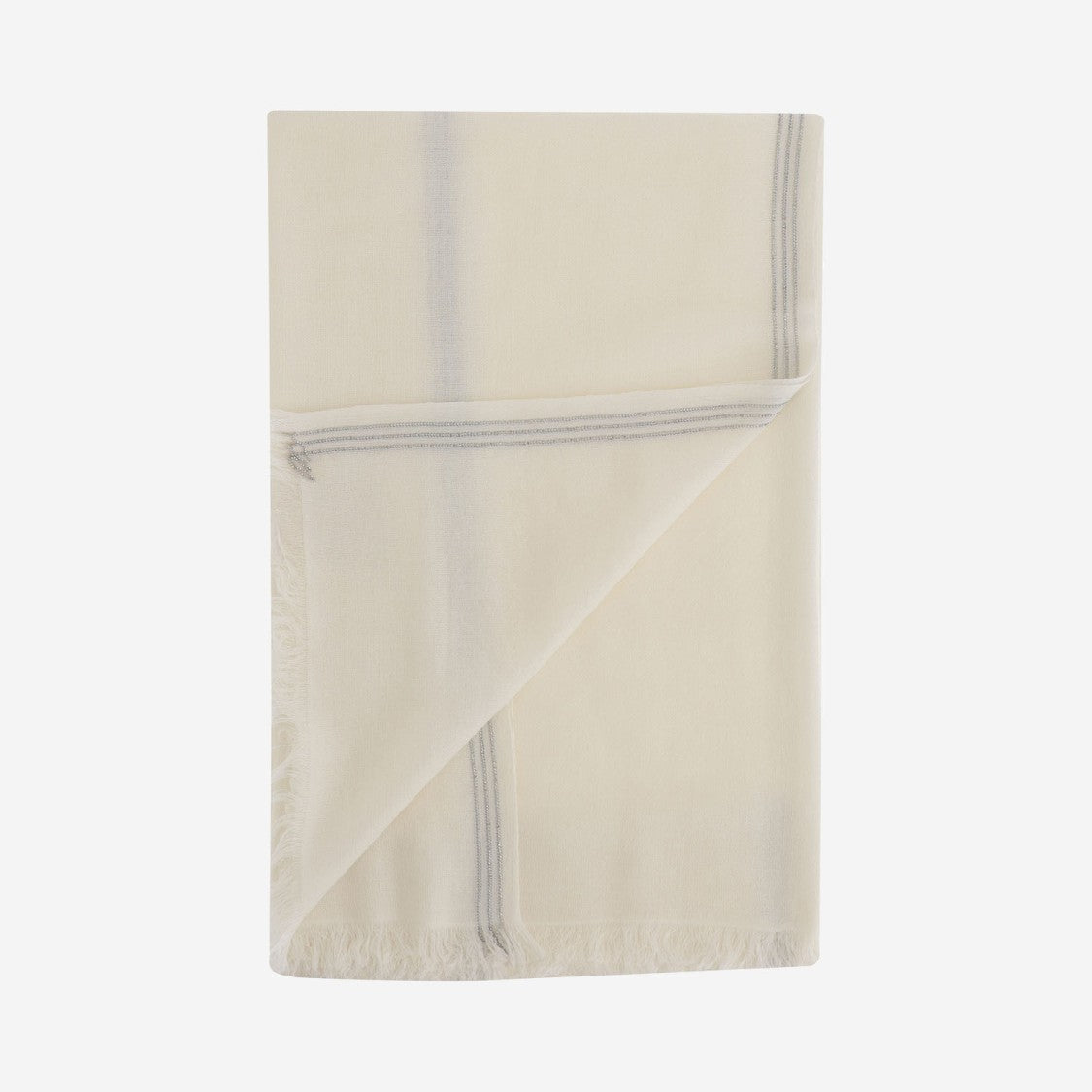 Faliero Sarti Rectangular Ivory Scarf With Metal Thread Trimming