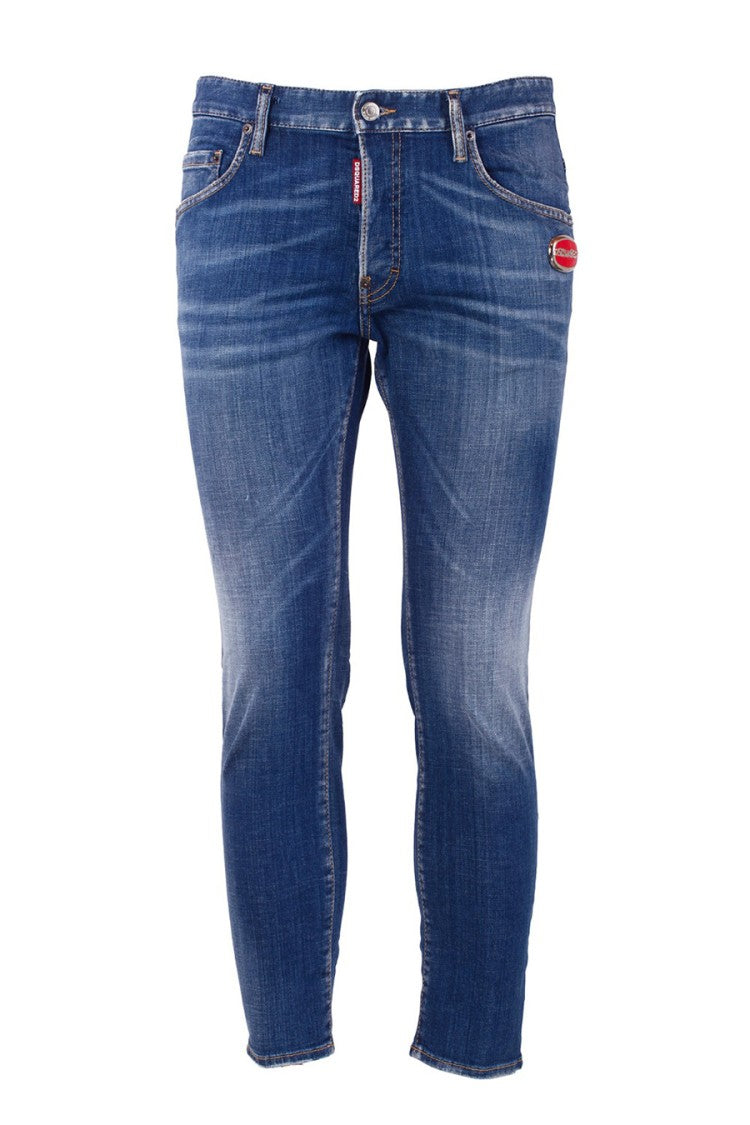 Dsquared2 Blue Cotton Whiskered Slim Jeans