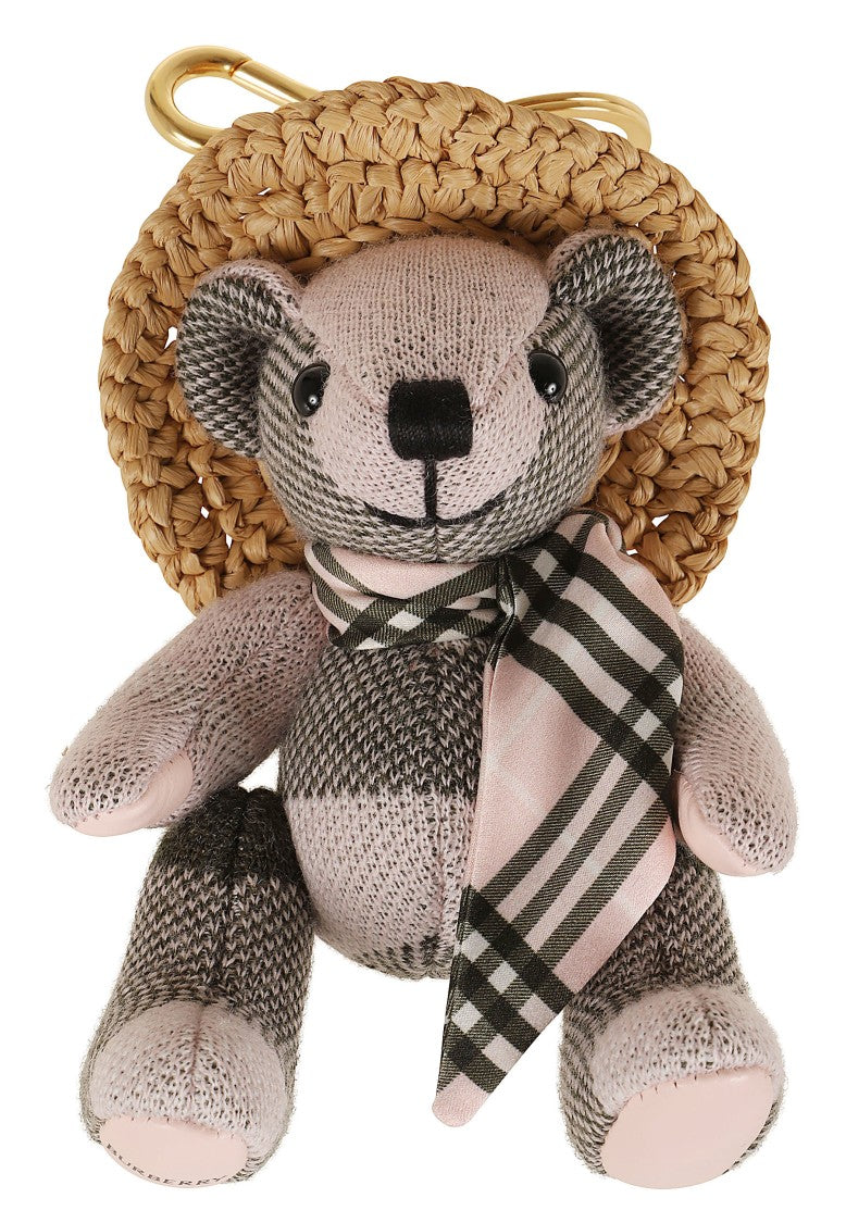 Burberry Ls Thomas Highgrove Bear Wool Check Raffia Hat Keyring