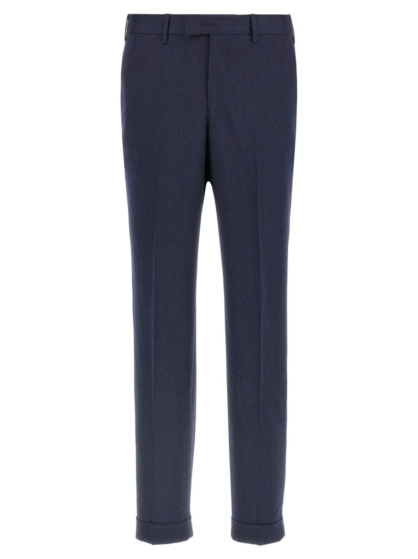 Pt Torino Straight Leg Wool Pants With Turn-Up Hem And Functional Pockets