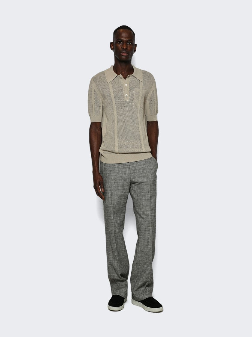 Lanvin Openwork Knit Polo Shirt Lin Beige