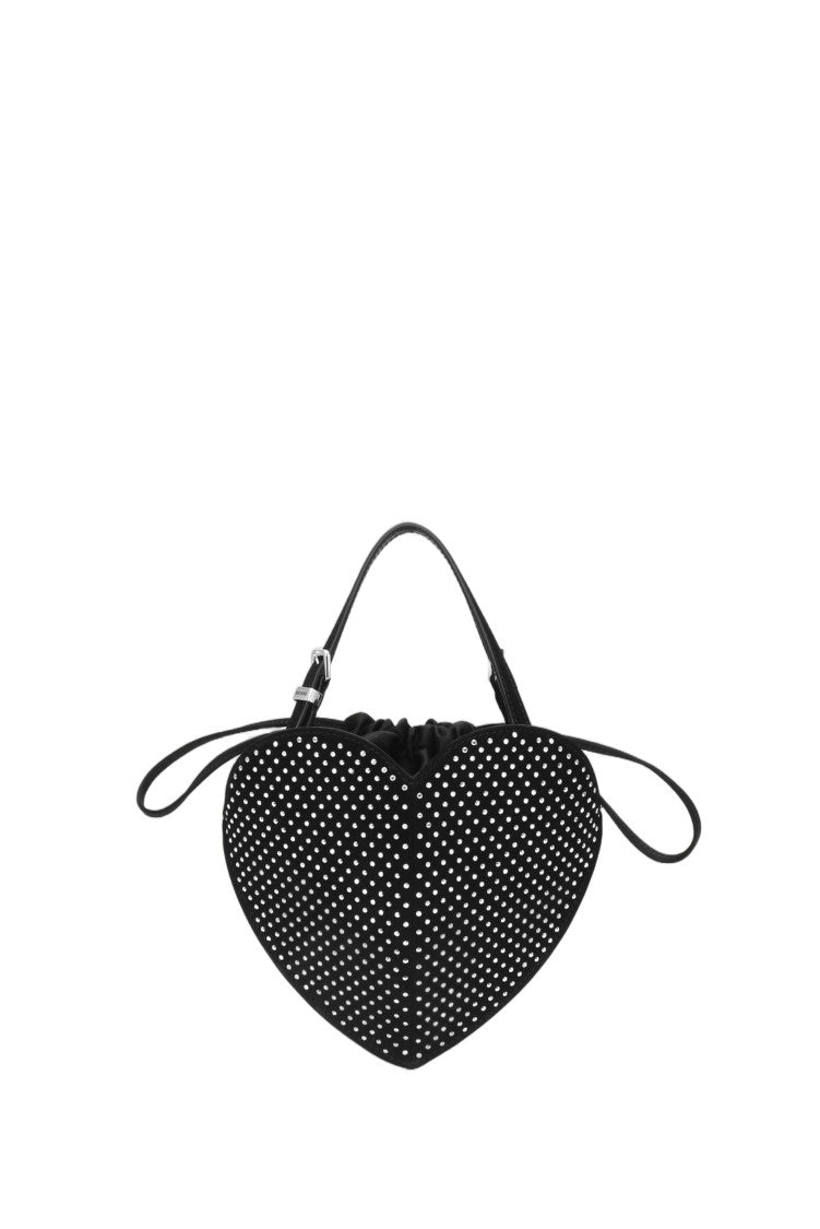 Rotate Rhinestone Leather Drawstring Heart Shoulder Bag