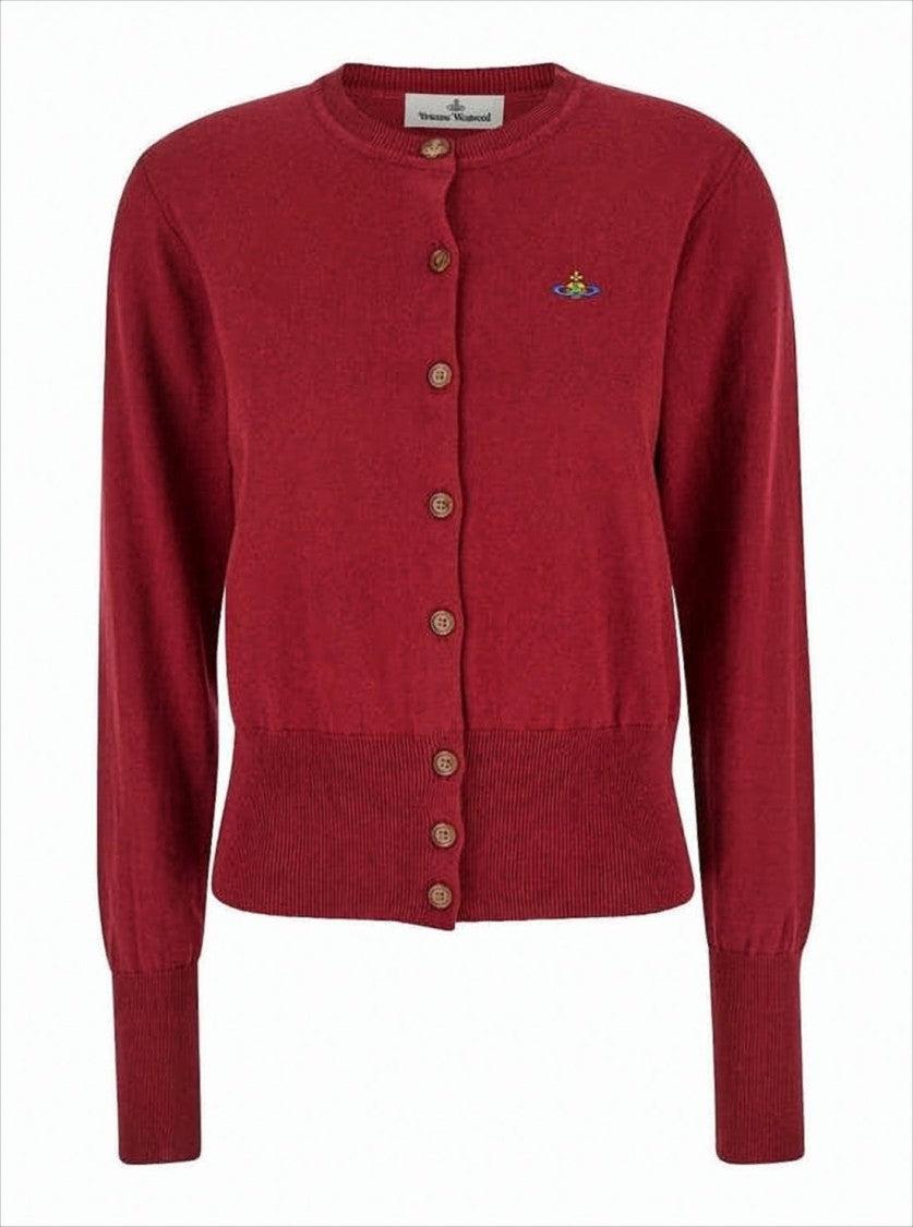 Vivienne Westwood Classic Red Cashmere Blend Cardigan With Embroidered Emblem