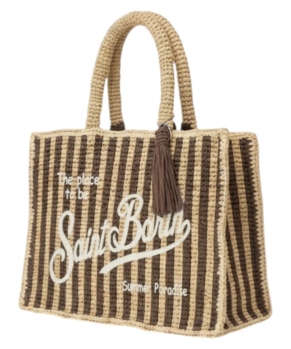 Mc2 Saint Barth Woven Rectangular Tote Bag With Vertical Stripes