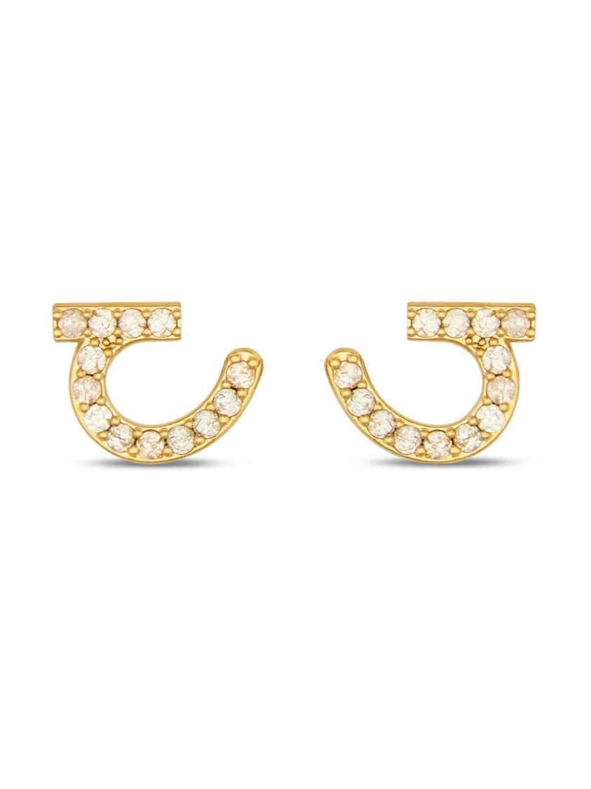 Ferragamo Curved Gold-Tone Earrings With Crystal Accents