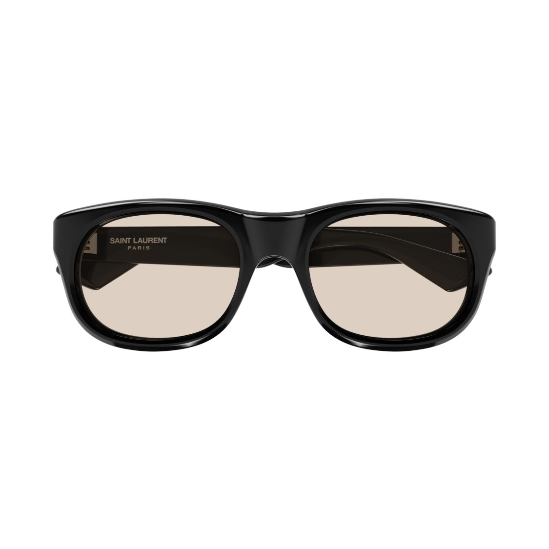 Saint Laurent Glossy Black Acetate Sunglasses With Soft Beige Lenses