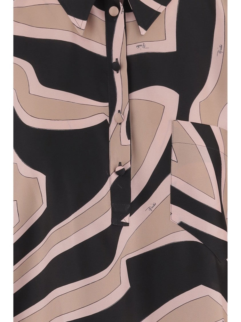 Emilio Pucci Silk Twill Dress With Abstract Labyrinth Print