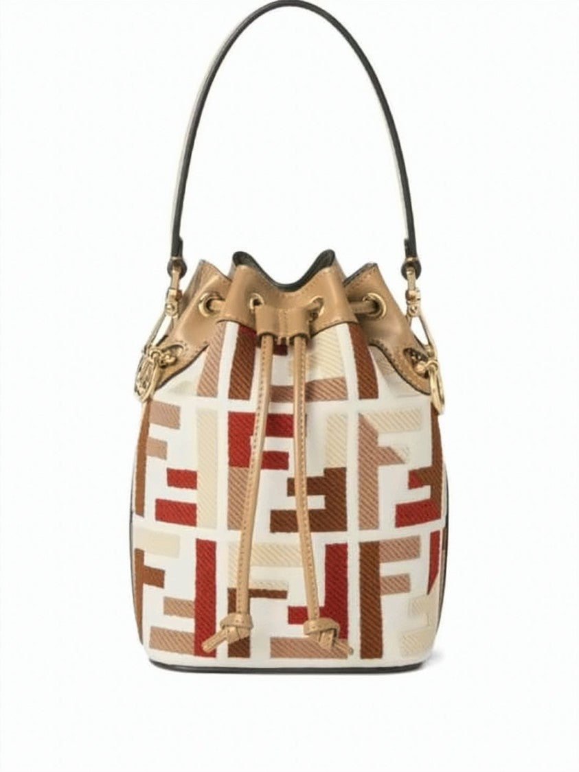 Fendi Jacquard Velvet Mini Bucket Bag With Drawstring Closure