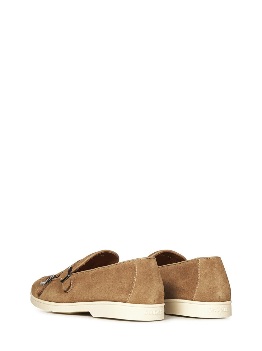 Doucal's Double Monk Strap Loafers In Beige Suede