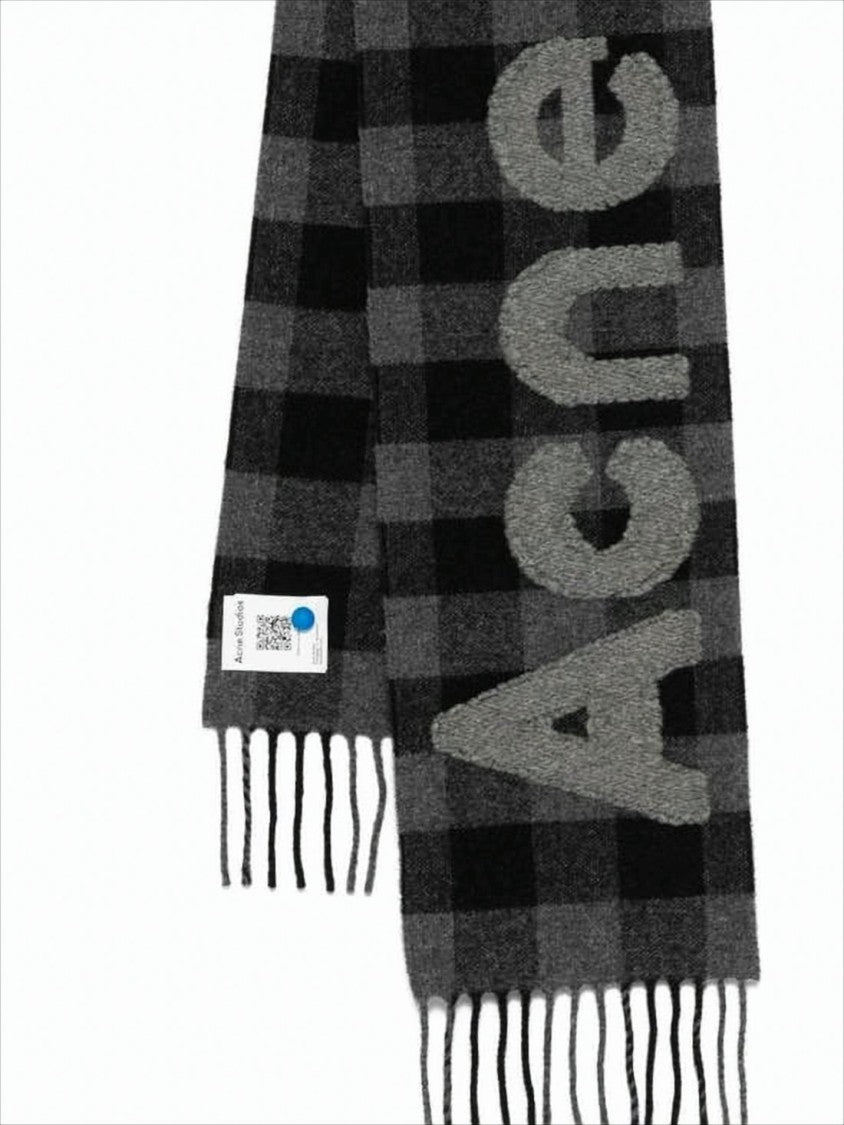 Acne Studios Classic Checkered Wool Scarf With Fringed Tassels